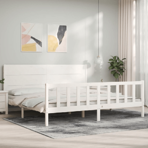 vidaXL Giroletto con Testiera Bianco 200x200 cm in Legno Massello