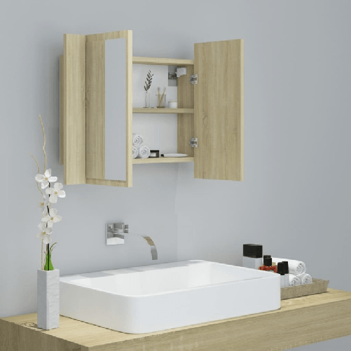 vidaXL Armadietto a Specchio con Luci LED Rovere Sonoma in Acrilico