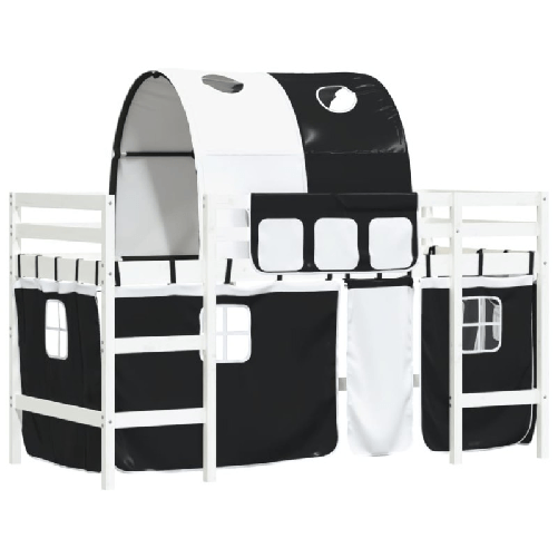 Letto a Soppalco con Tunnel Bambini Bianco e Nero 90x200cm Pino