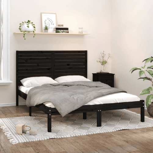Giroletto Nero in Legno Massello 150x200 cm 5FT King Size