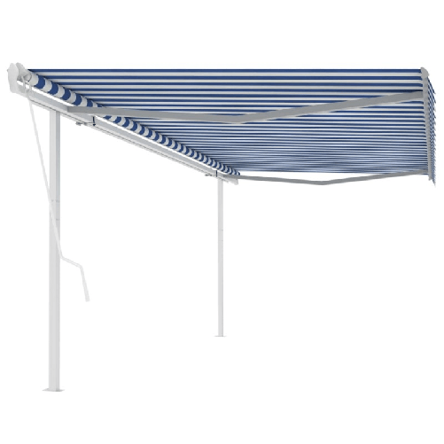 vidaXL Tenda da Sole Retrattile Automatica con Pali 5x3,5 m Blu Bianca