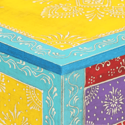Comodino Dipinto a Mano 40x30x50 cm in Legno Massello di Mango