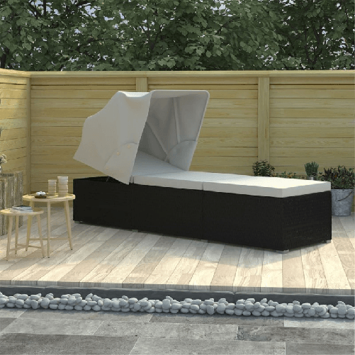 vidaXL Lettino Prendisole Tettuccio e Cuscino Polyrattan Bianco Crema