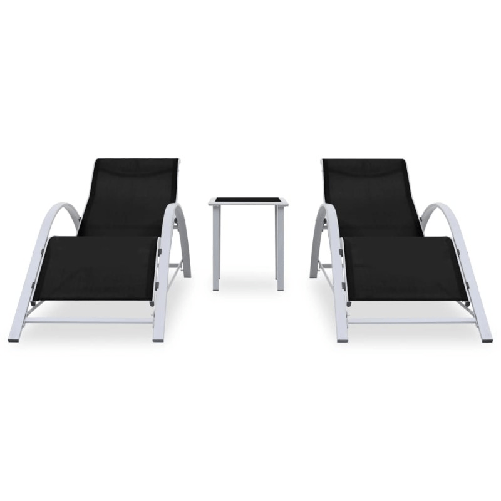 vidaXL Lettini Prendisole con Tavolino 2 pz in Alluminio Nero