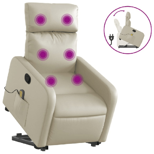 vidaXL Poltrona Alzapersona Reclinabile Massaggio Crema Similpelle
