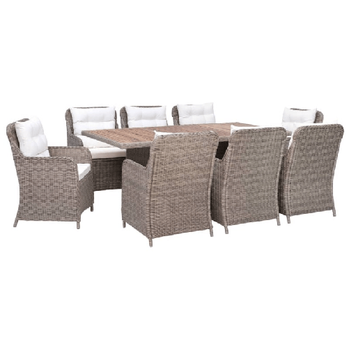 vidaXL Set da Pranzo da Giardino 9 pz con Cuscini Polyrattan Marrone