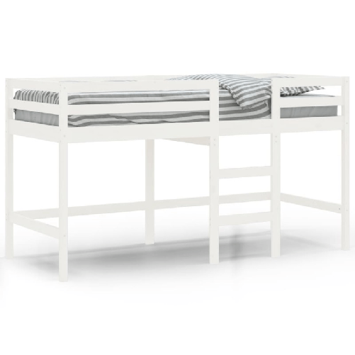 Letto Soppalco con Scala Bambini Bianco 90x200cm Massello Pino