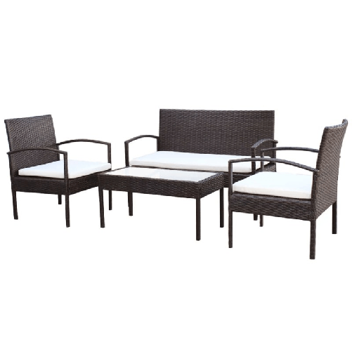 vidaXL Set Divani da Giardino 4 pz con Cuscini in Polyrattan Marrone