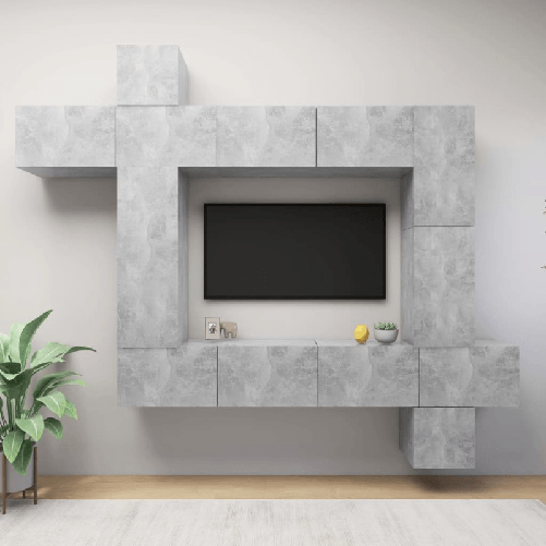 vidaXL Set Porta TV 9 pz Grigio Cemento in Truciolato