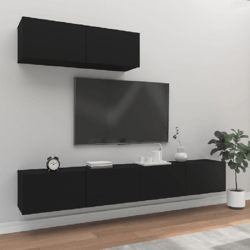 vidaXL Set Mobili Porta TV 3 pz Nero in Legno ingegnerizzato