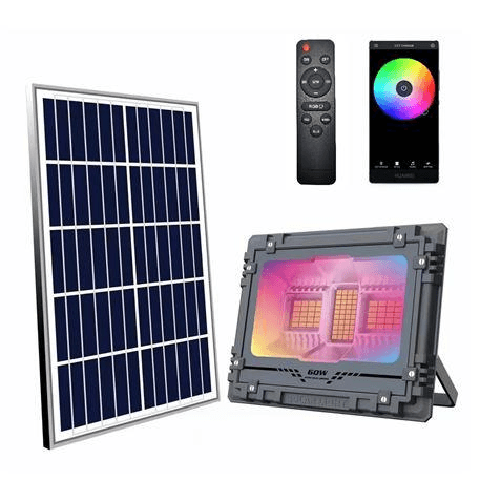 Faretto Solare Led Elbat RGB 60W - 515LM - Bluetooth - Batteria 5V/6AH - Telecomando - IP67