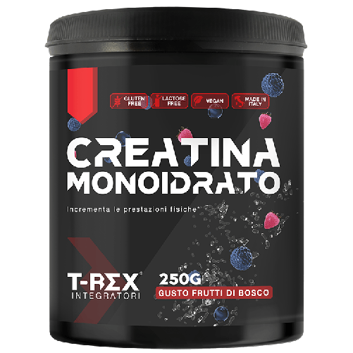 T-Rex Integratori Creatina Monoidrata Polvere 250 grammi - Integratore alimentare per massa muscolare e boost energetico - Frutti di bosco