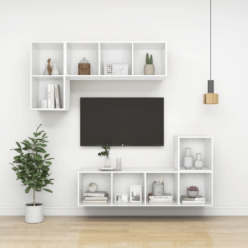 vidaXL Armadietto da Parete per TV Bianco 37x37x142,5 cm in Truciolato