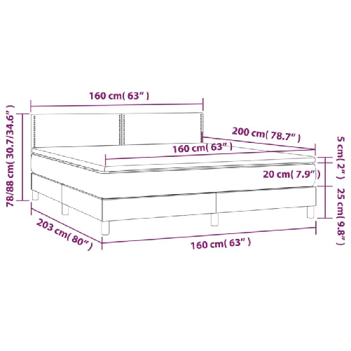 vidaXL Letto a Molle Materasso e LED Grigio Chiaro 160x200 cm Velluto