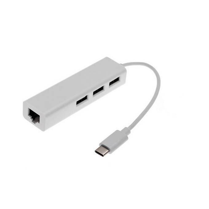 Link Adattatore Usb Tipo C Maschio con Presa Rete Rj45 10-100 con Hub 3 Porte Usb 2.0