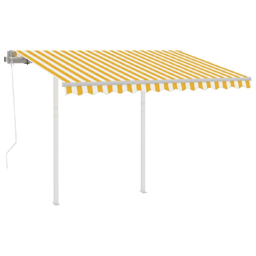 Tenda da Sole Retrattile Automatica e Pali 3x2,5m Gialla Bianca