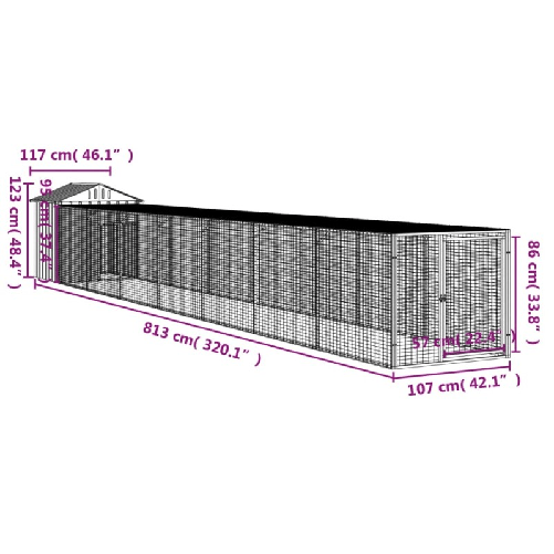 vidaXL Pollaio con Area Corsa Antracite 117x813x123 cm Acciaio Zincato