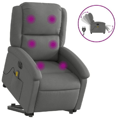 vidaXL Poltrona Alzapersona Massaggi Elettrica Grigio Scuro Tessuto