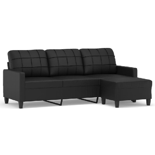 vidaXL Divano a 3 Posti con Poggiapiedi Nero 180 cm in Similpelle
