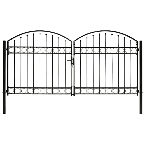 Cancello a Doppia Anta ad Arco in Acciaio 300x125 cm Nero