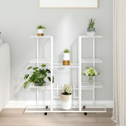 vidaXL Portafiori con Ruote 94,5x24,5x91,5 cm Ferro Bianco