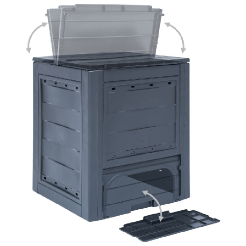 Compostiera da Giardino 60x60x73 cm 260 L Grigia