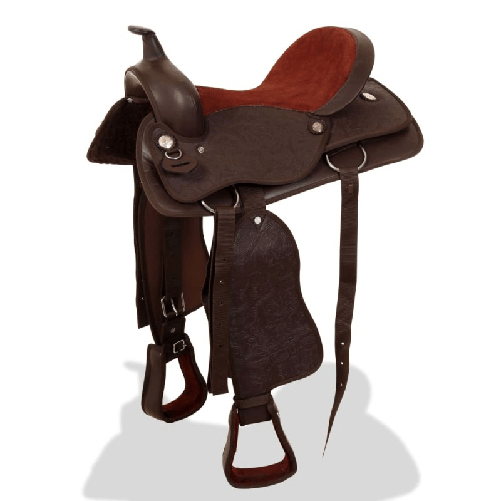 vidaXL Sella Western Testiera e Pettorale in Vera Pelle 15" Marrone