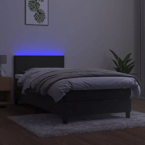 Letto a Molle con Materasso e LED Grigio Scuro 90x190cm Velluto