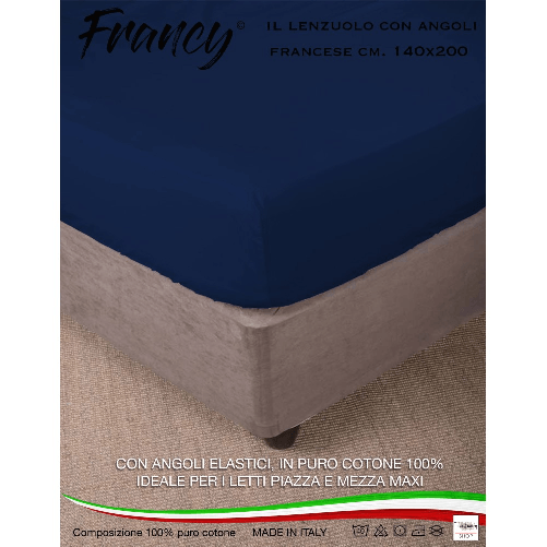 LENZUOLO CON ANGOLI FRANCY BLU SCURO FRANCESE 1 PIAZZA E MEZZA GRANDE MAXI