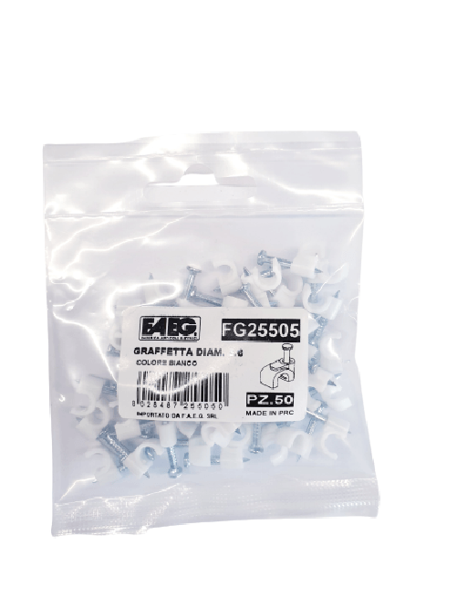 Graffette fermacavo faeg diametro 5/6 millimetri colore bianco blister 50 pezzi