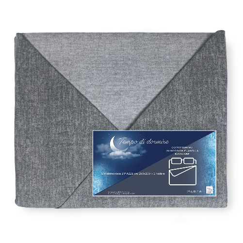 COPRIPIUMINO in flanella FLANELLATO BICOLORE grigio in Puro Cotone