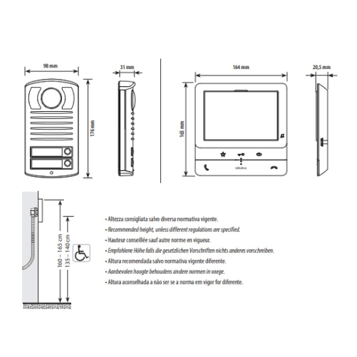 Kit videocitofono vivavoce bifamiliare cavo citofonico 25 metri faro led 20 watt