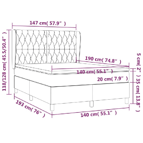 Giroletto a Molle con Materasso Grigio Chiaro 140x190cm Velluto