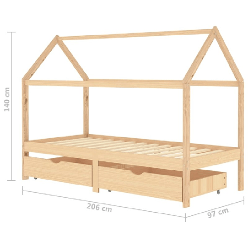 vidaXL Giroletto per Bambini con Cassetti in Pino Massello 90x200 cm