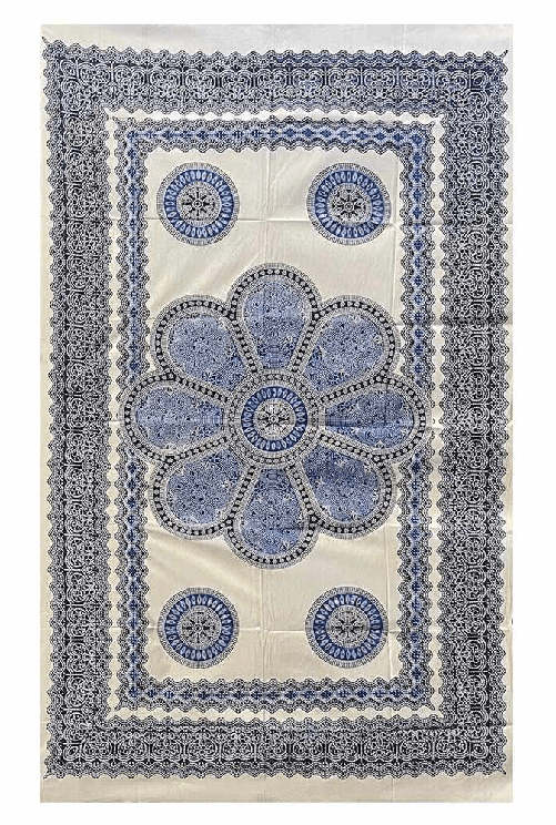 COPRITUTTO TELO ARREDO COPRIDIVANO COTONE CON FRANGE MISURA 140x230 Margherita Bianco Blu