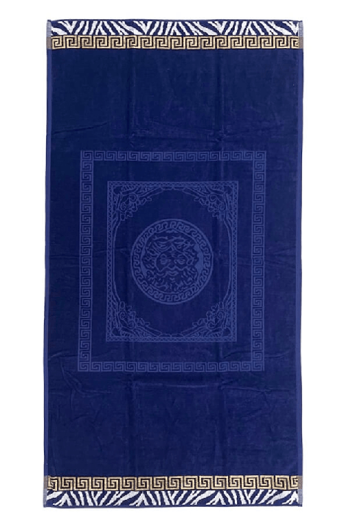 Telo Mare Fantasia Pompei Blu Greca Oro 90x165cm Asciugamano Spiaggia 100% Cotone