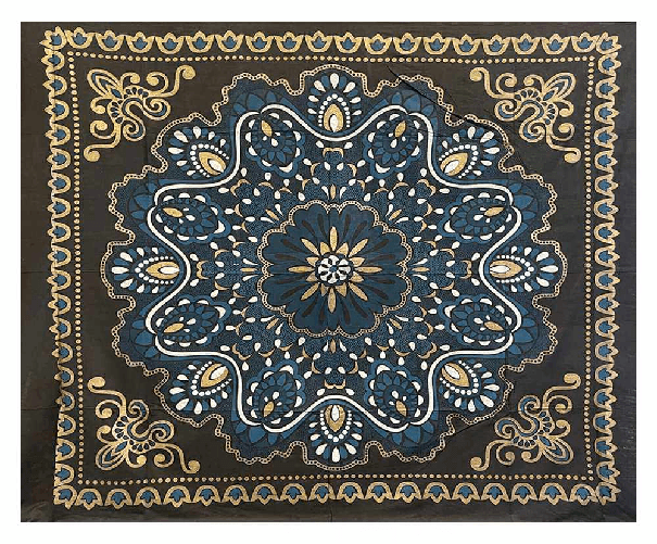 COPRITUTTO TELO ARREDO COPRIDIVANO COTONE MISURA 210x230 Fiore Dorato Nero Avio
