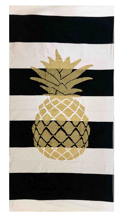 Telo Mare Fantasia Righe Golden Ananas 90x165cm Asciugamano Spiaggia 100% Cotone