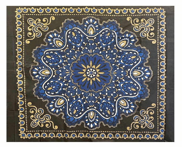 COPRITUTTO TELO ARREDO COPRIDIVANO COTONE MISURA 210x230 Fiore Dorato Nero Blu