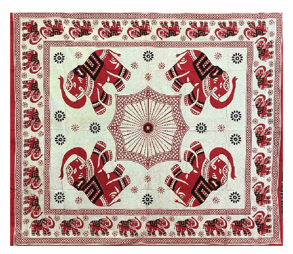 COPRITUTTO TELO ARREDO COPRIDIVANO COTONE GRANDE MISURA 210x230 Elefante Decorato Rosso Sabbiato