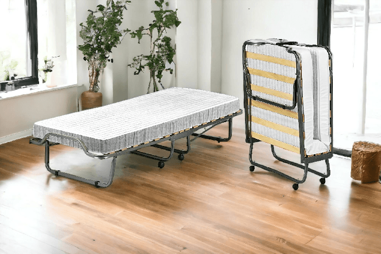 Dmora Letto pieghevole Dparis, Brandina con rete 12 doghe, Materasso incluso, Lettino salvaspazio,