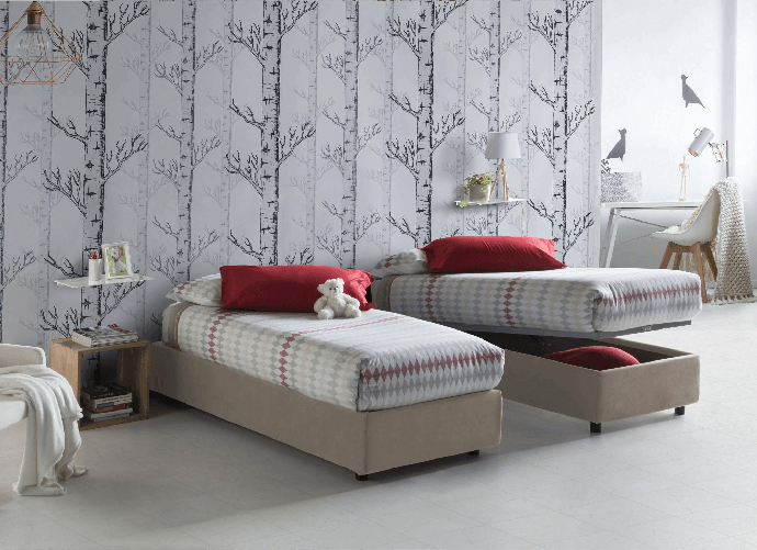 Talamo Italia Letto singolo Dmeol, Letto contenitore con rivestimento in tessuto, 100% Made in Ital