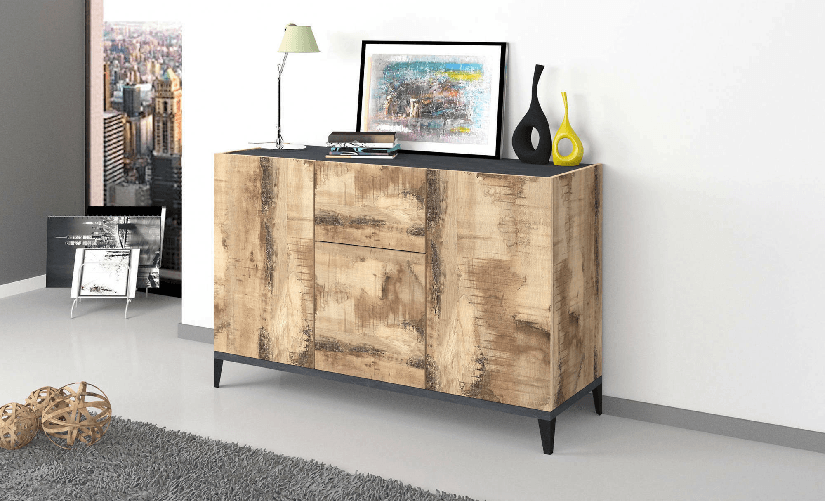 Dmora Credenza Ddybal, Madia da cucina a 3 ante e 1 cassetto, Buffet da soggiorno, Madia da cucina,