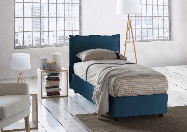 Talamo Italia Letto singolo Ddimari, Letto contenitore con rivestimento in tessuto, 100% Made in It