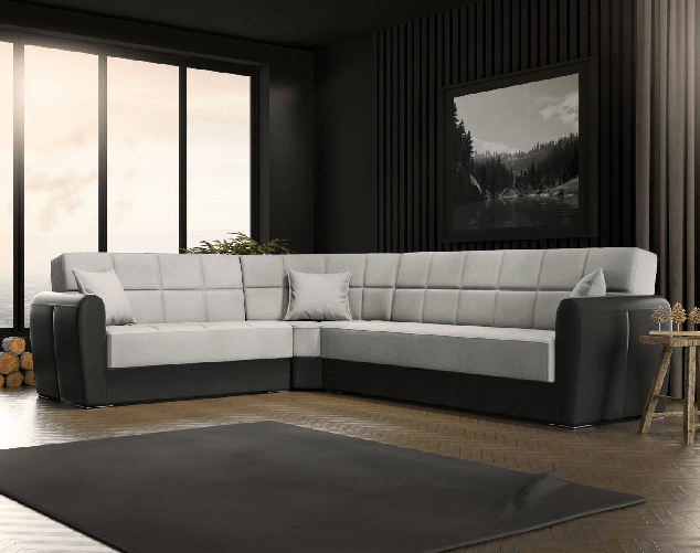 Dmora Divano letto Dgytkj, Divano letto contenitore ad angolo in ecopelle e tessuto