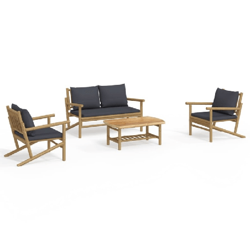 vidaXL Set Salotto da Giardino 4pz con Cuscini Grigio Scuro Bambù