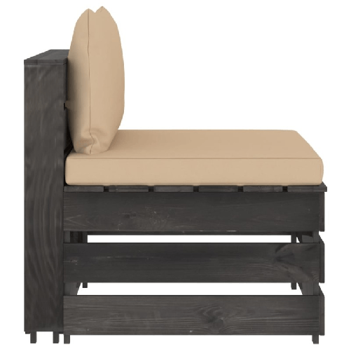 vidaXL Divano Centrale Modulare con Cuscini in Legno Impregnato Grigio