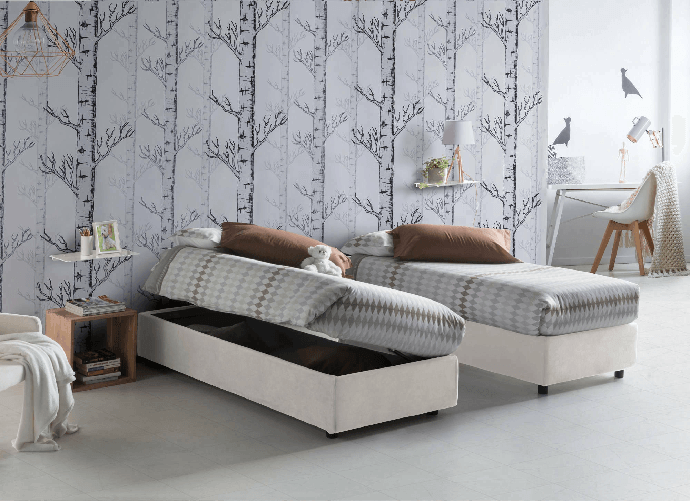 Talamo Italia Letto singolo Dcassan, Letto contenitore con rivestimento in tessuto