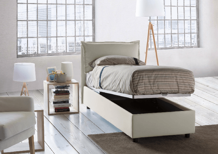 Talamo Italia Letto singolo Dasenci, Letto contenitore con rivestimento in tessuto