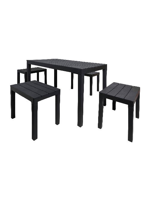 Dmora Set salotto da esterno Dmascar, Set da giardino con 1 tavolo rettangolare e 4 panchine